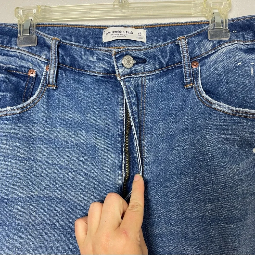 Abercrombie & Fitch Ankle Straight Ultra High Rise Blue Jeans Size 14 Long - Picture 7 of 10